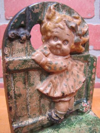 Antique HUBLEY GIRL on FENCE Cast Iron Bookend Doorstop GGD GRACE G DRAYTON 5