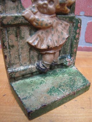 Antique HUBLEY GIRL on FENCE Cast Iron Bookend Doorstop GGD GRACE G DRAYTON 6