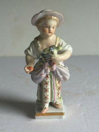 Antique Meissen Porcelain Figure Girl With Bird Incised Marks Kaendler