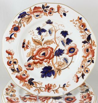 SET 6 DINNER PLATES WEDGWOOD CHINA WINDERMERE IMARI ORANGE COBALT GOLD HAND DECO 6