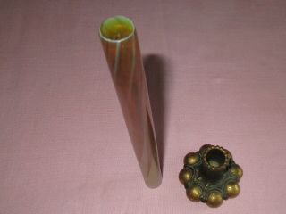 LCT Tiffany Studios Favrile Pulled Glass Bronze Ball Base Bud Stick Vase 717 11 