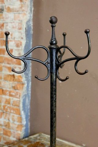 Vintage Antique Industrial Japanned Finish Garment Coat Rack / Hat Tree Hooks 6