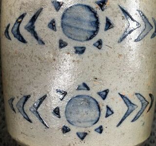 Great Little WV Blue Stenciled Stoneware Crock Canner Sunburst Zipper 6 1/2 2
