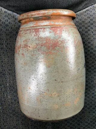 Great Little WV Blue Stenciled Stoneware Crock Canner Sunburst Zipper 6 1/2 4