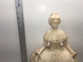 ANTIQUE VICTORIAN ALABASTER ART LADY WOMEN DRESS LAMP LIGHT STATUE 15”H 10