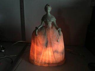Antique Victorian Alabaster Art Lady Women Dress Lamp Light Statue 15”h