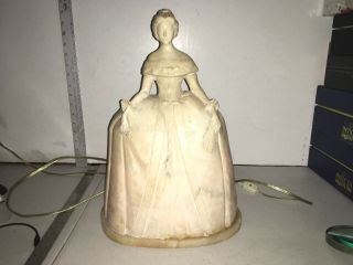ANTIQUE VICTORIAN ALABASTER ART LADY WOMEN DRESS LAMP LIGHT STATUE 15”H 5