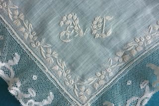 Antique Whitework Handkerchief With Valenciennes Lace Border Circa 1830