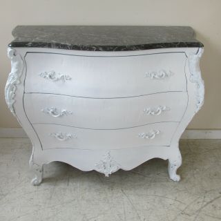 Vintage Painted Louis Xv Style Commode With Brass Ormolu And Marble Top