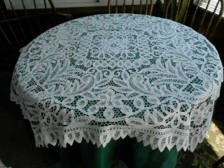 Fantastic White Battenburg Lace Tablecloth In,  C.  1920