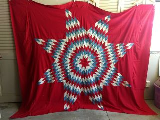 Stunning Texas Star Red/white/blue Quilt Top 84 " X 112 " Project Piece,  Cotton