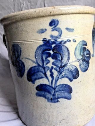 Rare 3 Gal Pa Crock W/ Big Cobalt Floral Design Nr