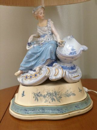 Antique Porcelain Victorian Lady Figural Accent Table Lamp W/original Shade Rare