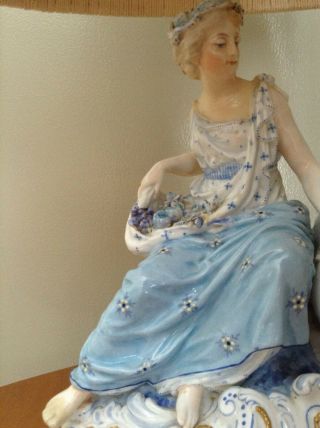 Antique Porcelain Victorian Lady Figural Accent TABLE LAMP w/Original Shade RARE 4