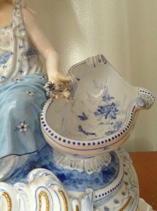 Antique Porcelain Victorian Lady Figural Accent TABLE LAMP w/Original Shade RARE 5