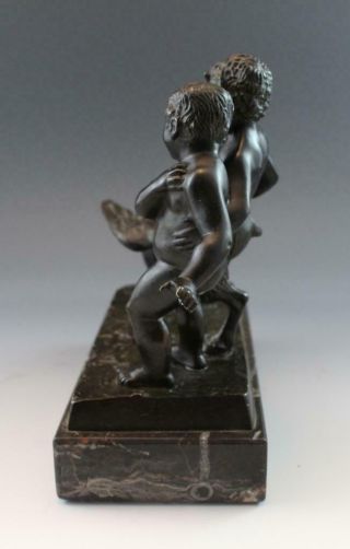 C1890s French Bronze Figural Sculpture Satyr w/ Goose & Cherub w/ Marble Base 2