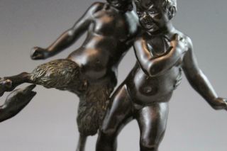 C1890s French Bronze Figural Sculpture Satyr w/ Goose & Cherub w/ Marble Base 6