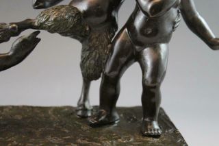 C1890s French Bronze Figural Sculpture Satyr w/ Goose & Cherub w/ Marble Base 7