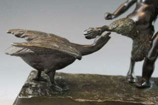 C1890s French Bronze Figural Sculpture Satyr w/ Goose & Cherub w/ Marble Base 8