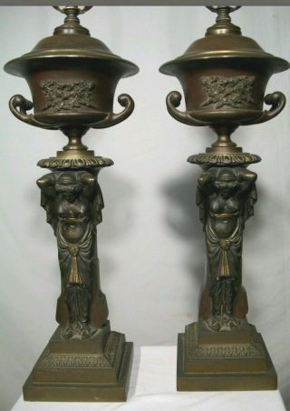 19th Cent.  French Art Nouveau Bronze Lamps Ladies & Large Urns.  Partial Gold Gilt