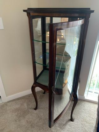 cherry wood glass curio cabinet with burled inlay 2