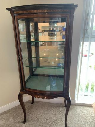 cherry wood glass curio cabinet with burled inlay 3