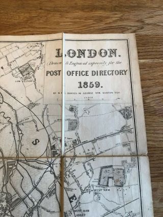 1859 Rare Post Office Directory Large Paper Map London Kellys Cheffins? 2