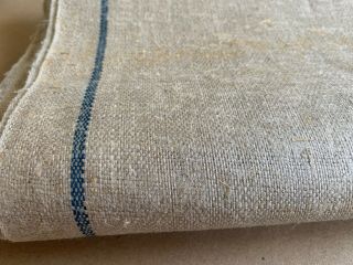 Vintage French Blue Stripe Hemp Linen Fabric Flax Barley Feedback Towel 6 Yards