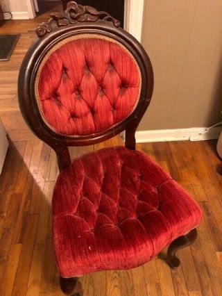 Antique Parlor Chair Victorian Seat Tufted Red Velvet In