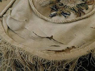 DATED 1843,  19TH CENTURY SILK AND PETIT POINT EMBROIDERY FRINGED BAG / PURSE 11