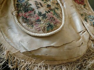 DATED 1843,  19TH CENTURY SILK AND PETIT POINT EMBROIDERY FRINGED BAG / PURSE 7