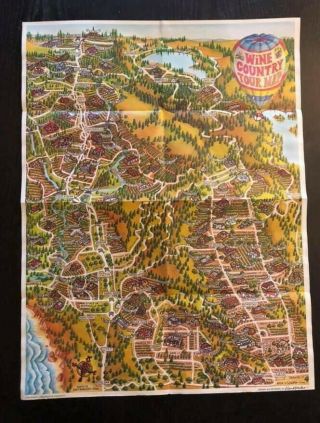 Vintage 1983 Ron Morales Wine Country Tour Map Napa Sonoma Poster Travel Guide