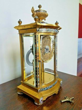 French Champleve Regulator Gilt Bronze Clock Cloisonne Enamel Glass 19th Century 3