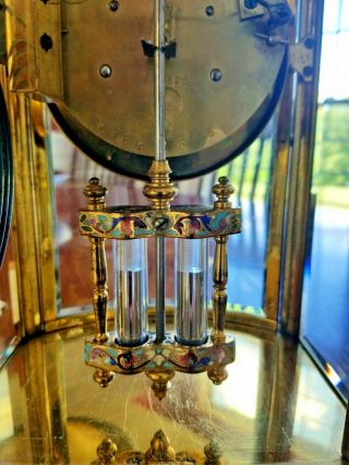 French Champleve Regulator Gilt Bronze Clock Cloisonne Enamel Glass 19th Century 8