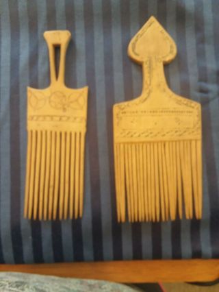 2 Vintage/antique Wool Carding Combs Fiber Folk Art Textile Wooden Comb