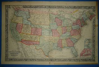 Vintage 1861 United States & Western Territories Map Old Antique Map