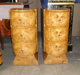Pair Burl Maple Art Deco Large commodes bed side tables 2