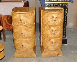 Pair Burl Maple Art Deco Large commodes bed side tables 3
