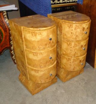 Pair Burl Maple Art Deco Large commodes bed side tables 4