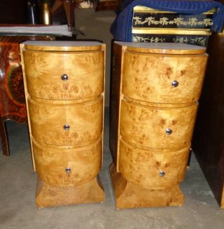 Pair Burl Maple Art Deco Large commodes bed side tables 5