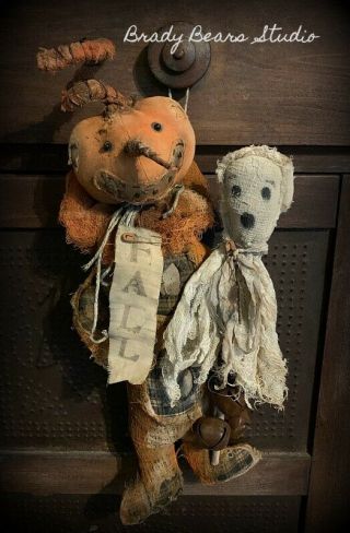 Pumpkin Ghost Doll Primitive Rag Cotton Stuffed Halloween Fall Decor Ooak