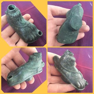 Rare Ancient Roman Bronze Foot Sandal Oil Lamp,  2nd To 4th Century Ad