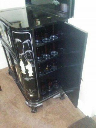 Oriental Black Lacquer Bar/Cabinet 7