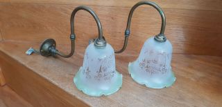 Antique Brass Wall Lights - Gas Lights Converted And Wired With Shades