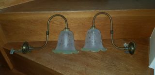 Antique Brass Wall Lights - Gas Lights Converted and wired with shades 2