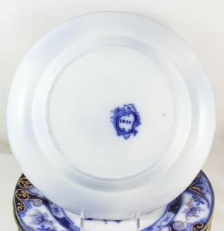 SET 6 FLOW BLUE ANTIQUE ENGLISH DINNER PLATES WEDGWOOD IRIS HAND PAINTED GOLD 4