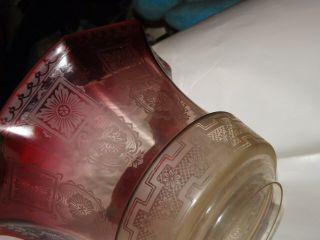 Victorian Cranberry Clear Glass Oil Lamp Shade Acid Etched 4 " Fitter