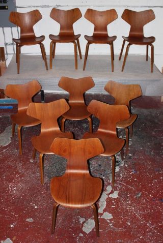 Vintage Danish Modern Teak Arne Jacobsen Fritz Hansen Grand Prix Dining Chairs