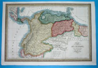 1835 Map South America Colombia Venezuela Panama Ecuador Bogota Guyana