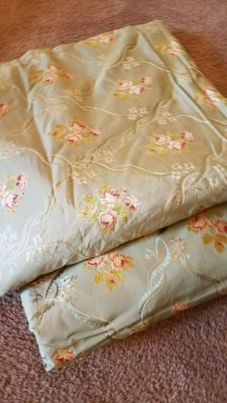 Antique Vtg French Embroidered Floral Silk Drapes Curtains fabric panels Roses 12